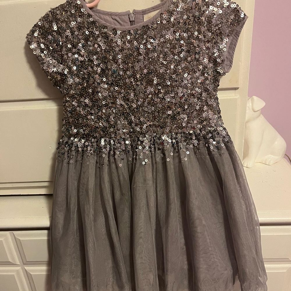 Mini Boden 4/5 Year Silver Sequin Tulle Dress